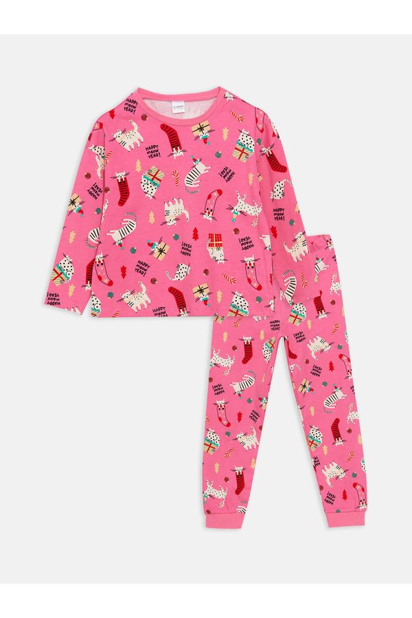 LC Waikiki LC Waikiki Crew Neck Christmas Themed Long Sleeve Girls Kids Pajamas Set