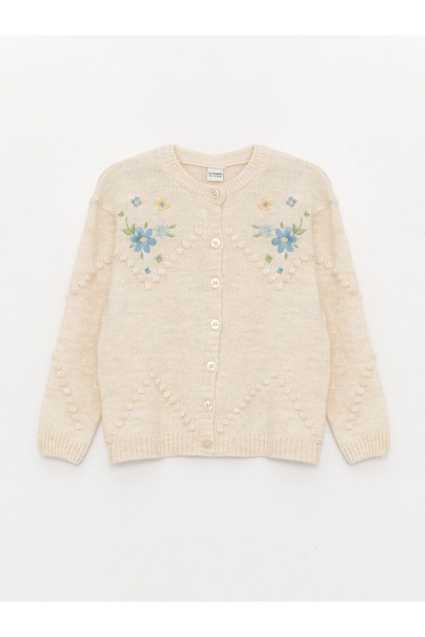 LC Waikiki LC Waikiki Crew Neck Embroidered Long Sleeve Girl's Knitwear Cardigan