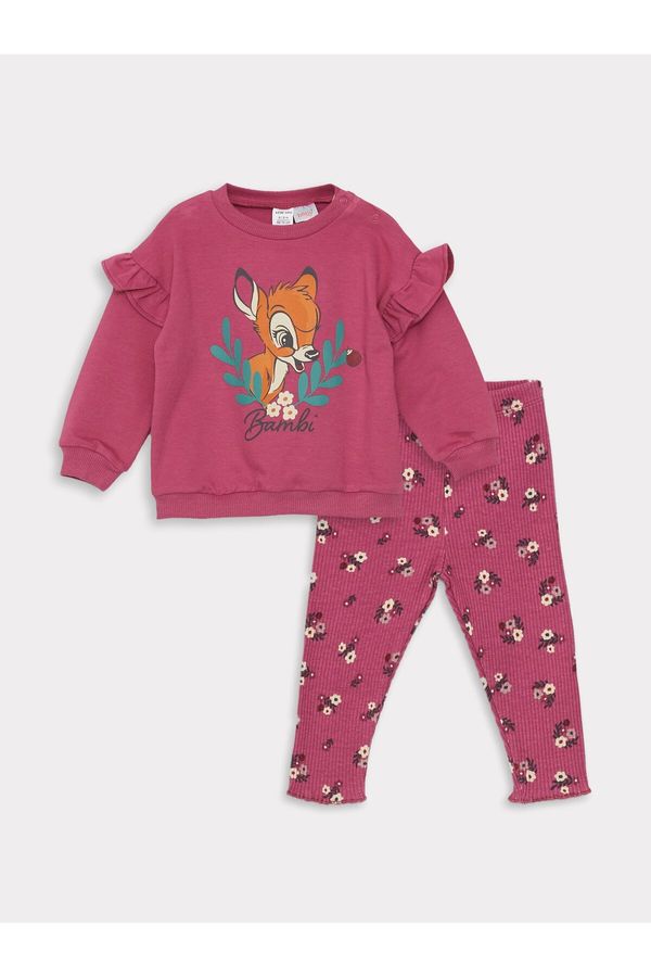 LC Waikiki LC Waikiki Crew Neck Long Sleeve Bambi Printed Baby Girl Sweatshirt and Leggings 2- Set