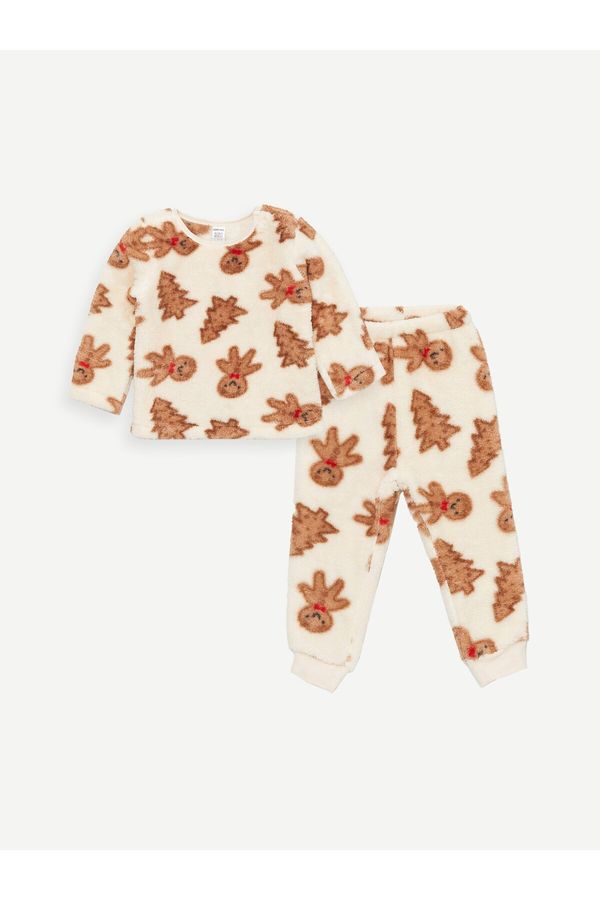 LC Waikiki LC Waikiki Crew Neck Long Sleeve Christmas Themed Baby Boy Plush Pajamas Set