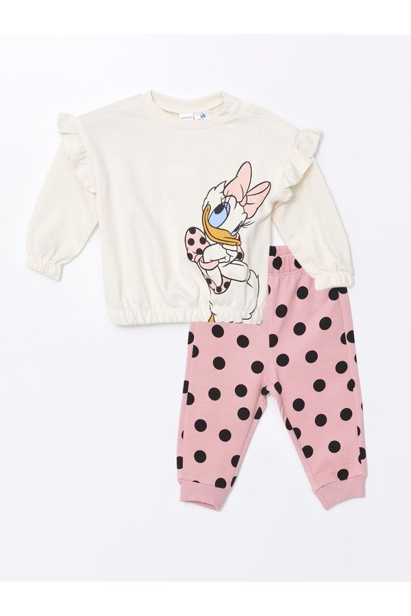 LC Waikiki LC Waikiki Crew Neck Long Sleeve Daisy Duck Printed Baby Girl Sweatshirt and Tracksuit Bottom 2-Piece Set