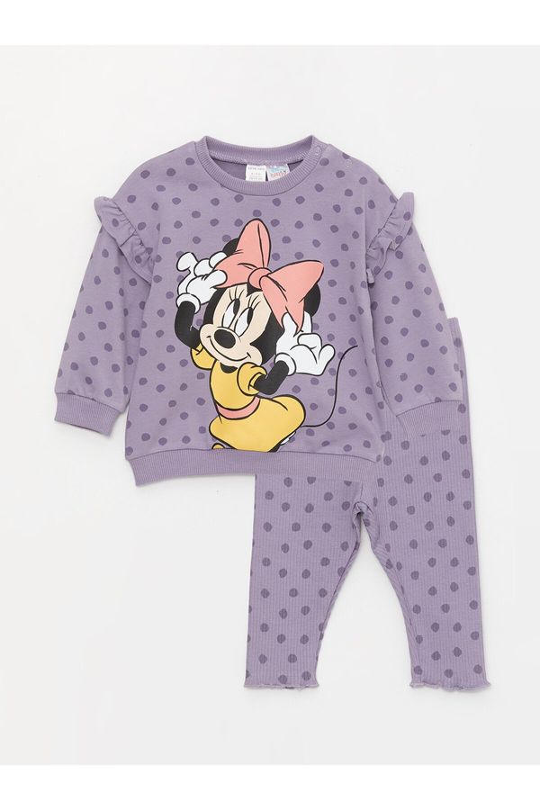 LC Waikiki LC Waikiki Crew Neck Long Sleeve Minnie Mouse Printed Baby Girl Sweatshirt and Tracksuit Bottom 2-Piece Set