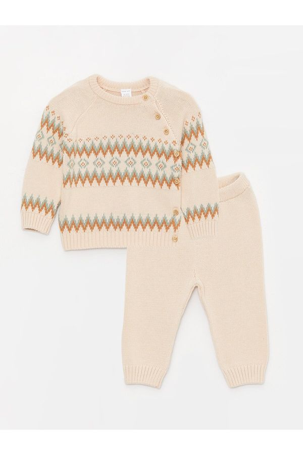 LC Waikiki LC Waikiki Crew Neck Long Sleeve Patterned Baby Boy Knitwear Sweater and Trousers 2-Pack