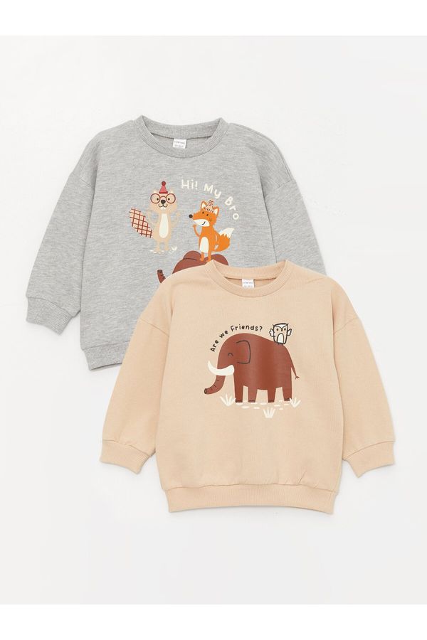 LC Waikiki LC Waikiki Crew Neck Long Sleeve Printed Baby Boy Sweatshirt 2 Pack