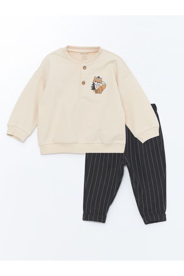 LC Waikiki LC Waikiki Crew Neck Long Sleeve Printed Baby Boy Sweatshirt and Trousers 2-Piece Set