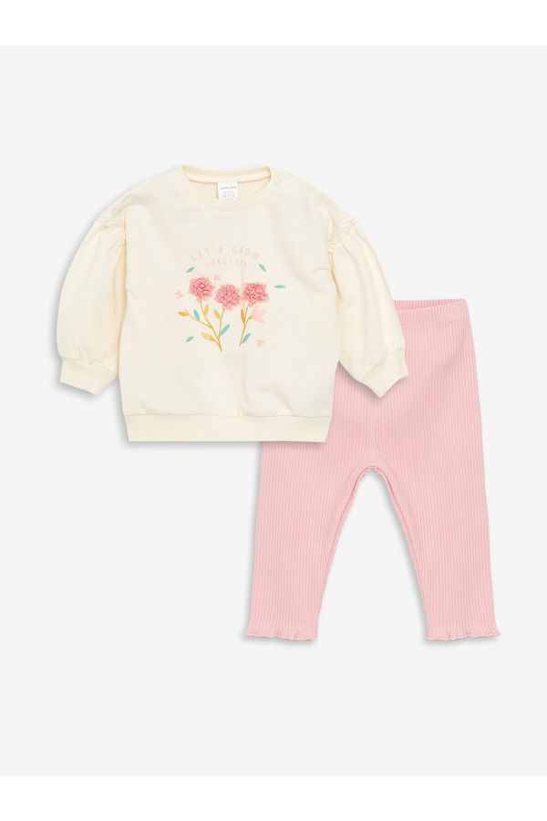 LC Waikiki LC Waikiki Crew Neck Long Sleeve Printed Baby Girl Sweatshirt and Tights 2-Piece Set