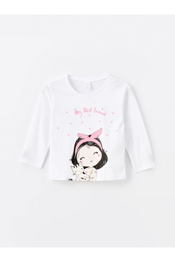 LC Waikiki LC Waikiki Crew Neck Long Sleeve Printed Baby Girl T-Shirt