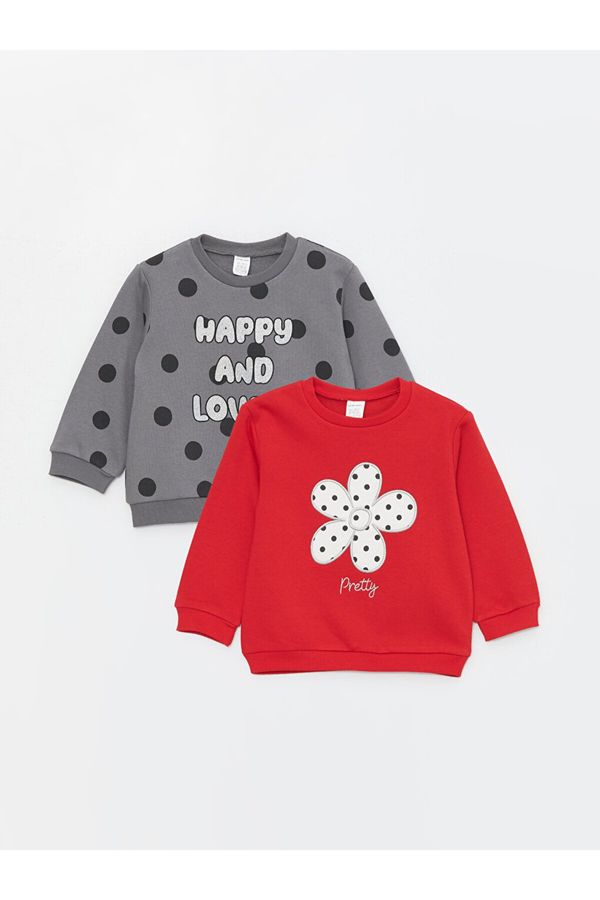 LC Waikiki LC Waikiki Crew Neck Long Sleeve Printed Sweatshirt for Baby Girl 2-pack.