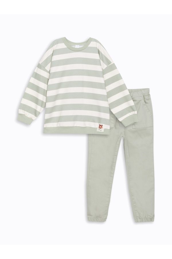 LC Waikiki LC Waikiki Crew Neck Long Sleeve Striped Baby Boy Sweatshirt and Trousers 2-Set