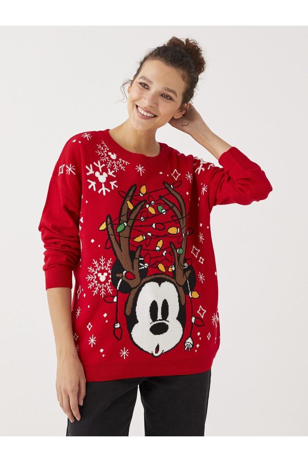 LC Waikiki LC Waikiki Crew Neck Mickey Mouse Printed Long Sleeve Women's Knitwear Sweater