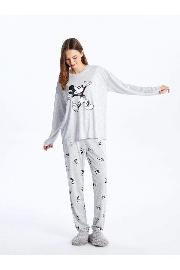 LC Waikiki LC Waikiki Crew Neck Mickey Mouse Printed Long Sleeve Women's Pajamas Set