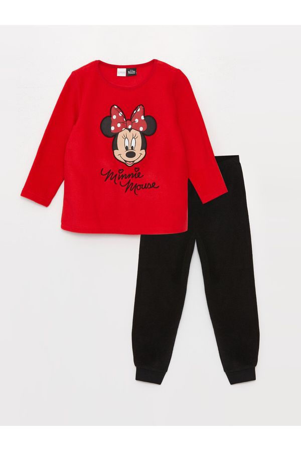 LC Waikiki LC Waikiki Crew Neck Minnie Mouse Printed Long Sleeve Girls Kids Fleece Pajamas Set