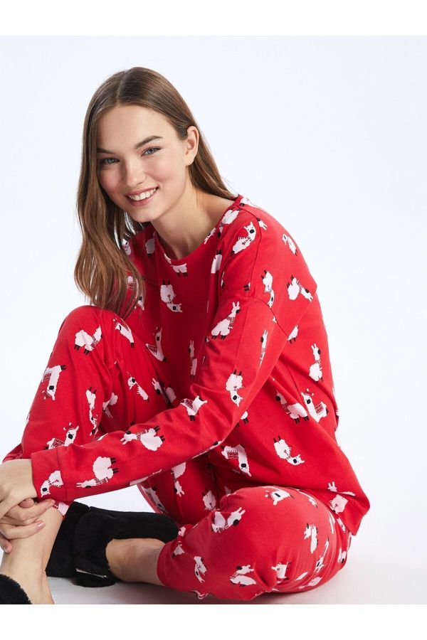 LC Waikiki LC Waikiki Crew Neck New Year Themed Long Sleeve Women's Pajama Set