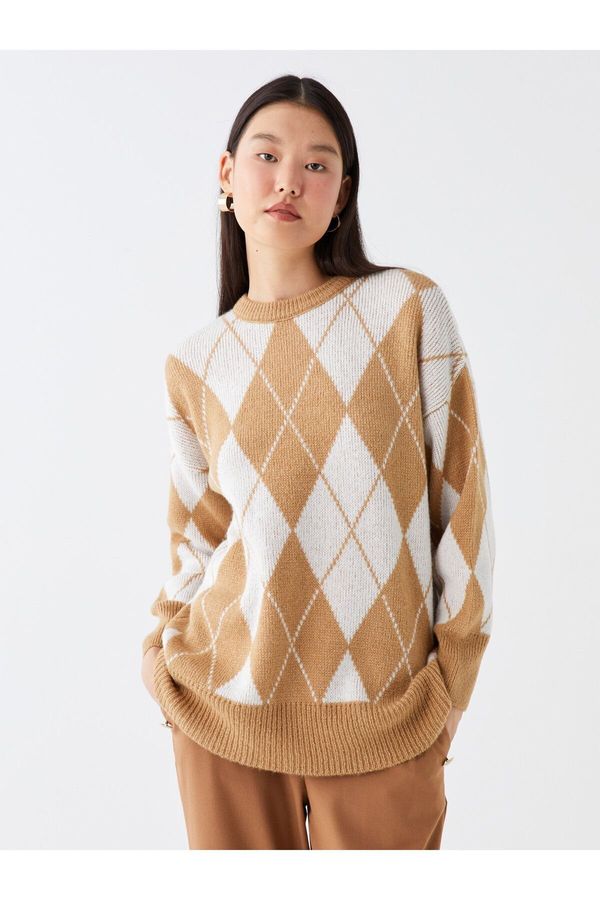 LC Waikiki LC Waikiki Crew Neck Patterned Long Sleeve Oversize Women's Knitwear Sweater