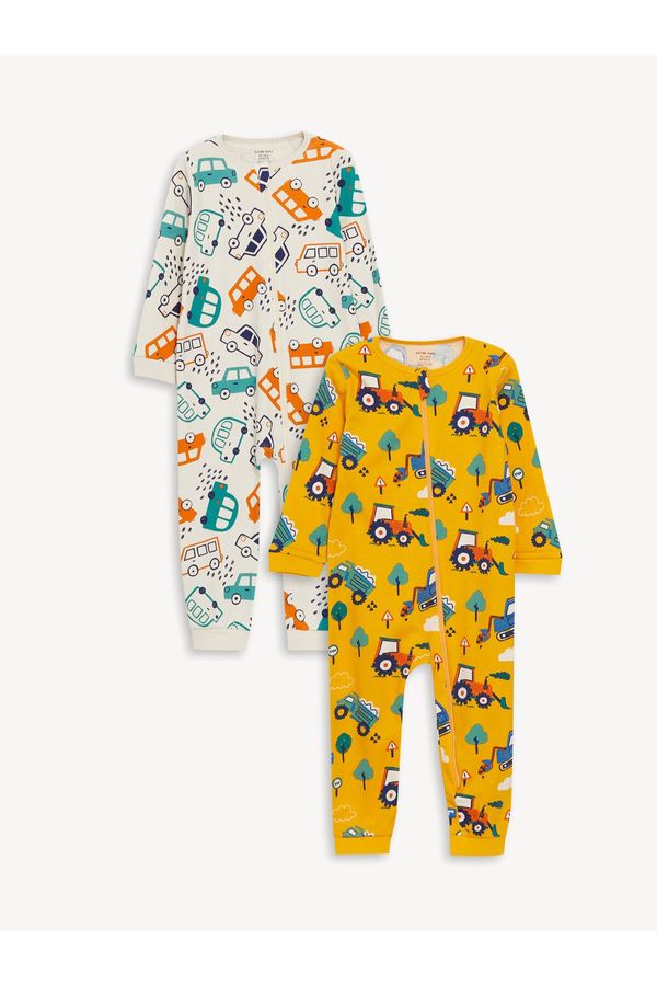 LC Waikiki LC Waikiki Crew Neck Printed Baby Boy Rompers 2 Pack