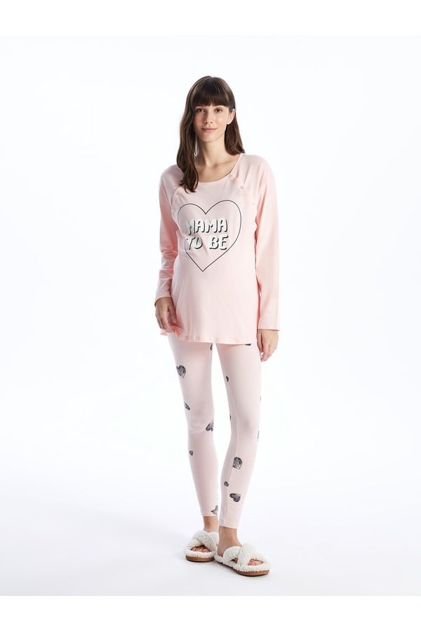 LC Waikiki LC Waikiki Crew Neck Printed Long Sleeve Maternity Pajama Set