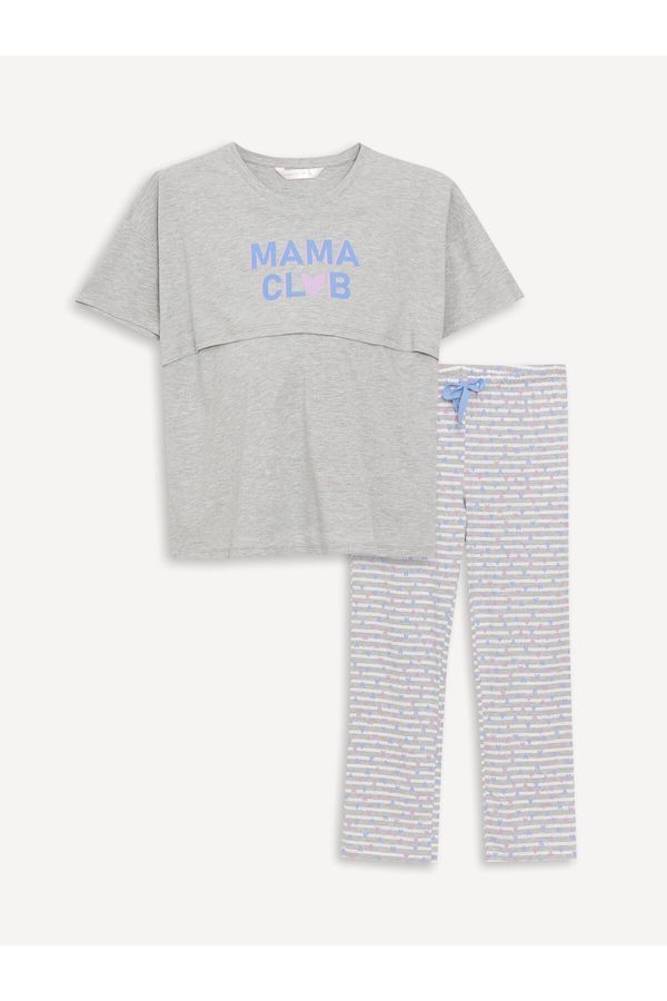 LC Waikiki LC Waikiki Crew Neck Printed Short Sleeve Maternity Pajama Set