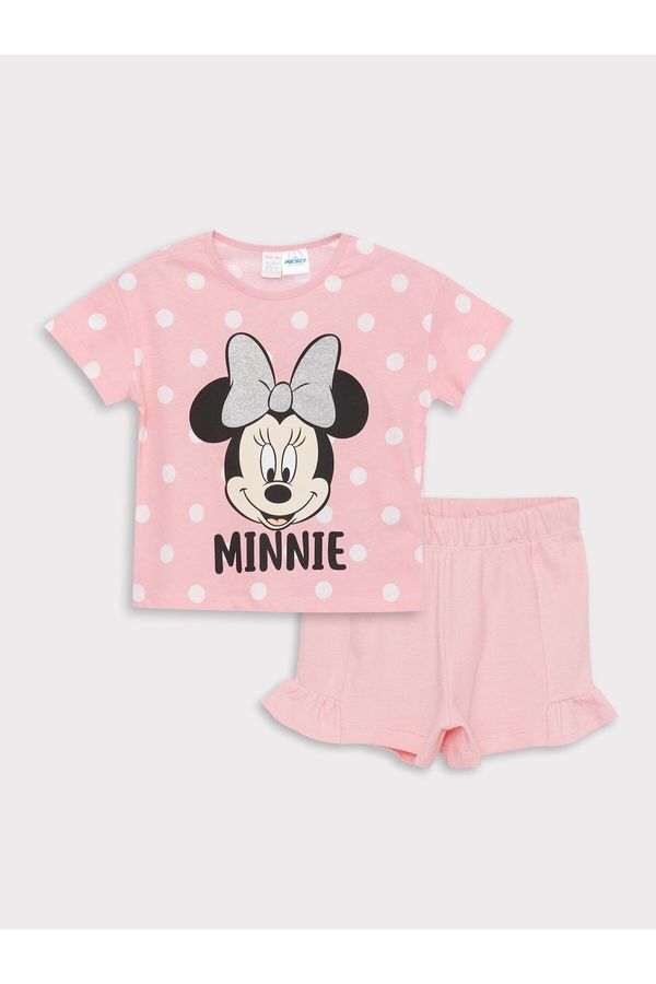 LC Waikiki LC Waikiki Crew Neck Short Sleeved Minnie Mouse Printed Baby Girl T-Shirt and Shorts 2-Set