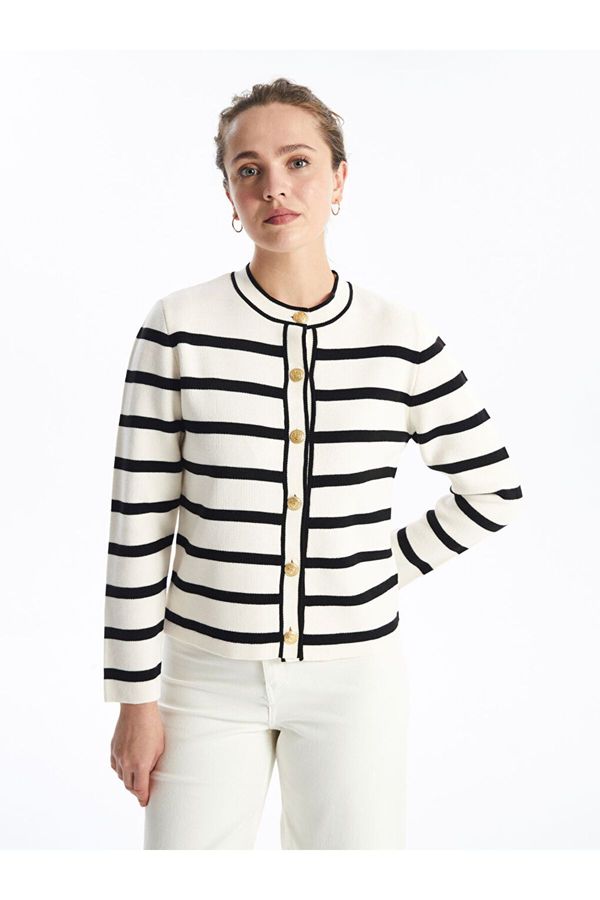 LC Waikiki LC Waikiki Crew Neck Striped Long Sleeve Women's Knitwear Cardigan