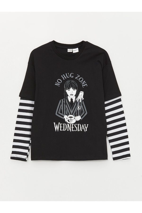 LC Waikiki LC Waikiki Crew Neck Wednesday Printed Long Sleeve Girls T-Shirt