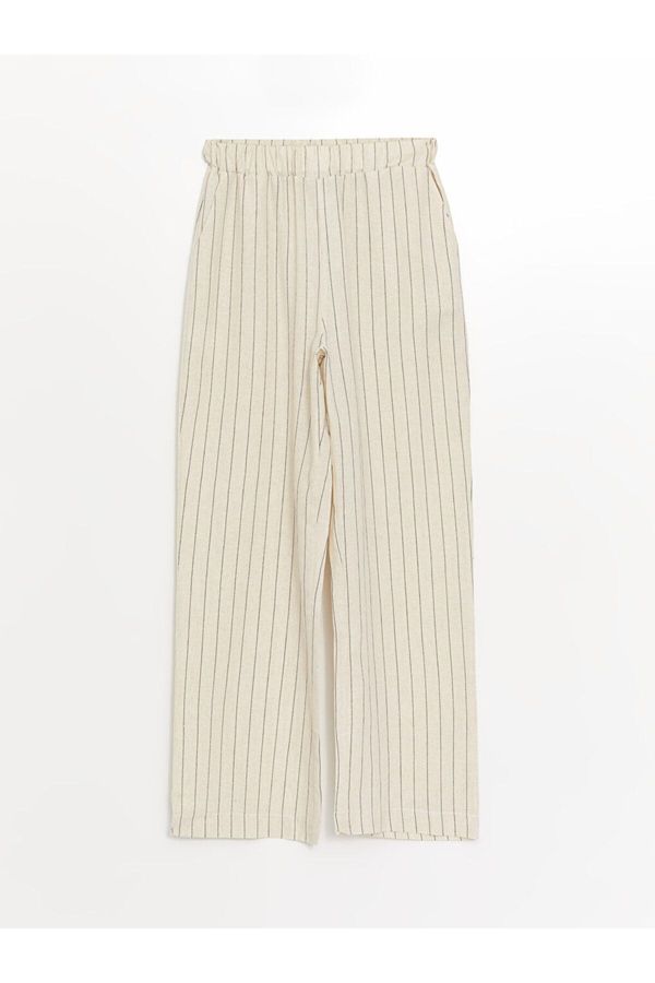 LC Waikiki LC Waikiki Elastic Waist Striped Linen Blended Women's Trousers