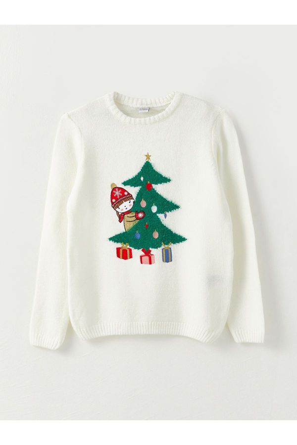 LC Waikiki LC Waikiki Girls' Crew Neck Christmas Themed Long Sleeve Knitwear Sweater