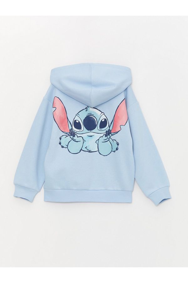 LC Waikiki LC Waikiki Girls Hooded Lilo and Stitch Printed Long Sleeve Zipper Sweatshirt