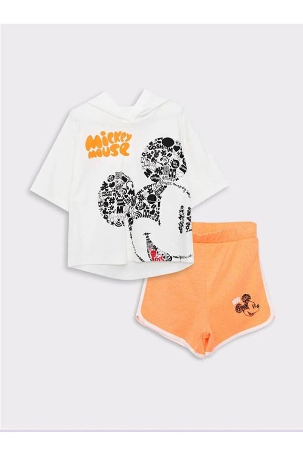 LC Waikiki LC Waikiki Girls' Hoodie And Mickey Mouse Print Short Sleeved T-Shirt And Shorts