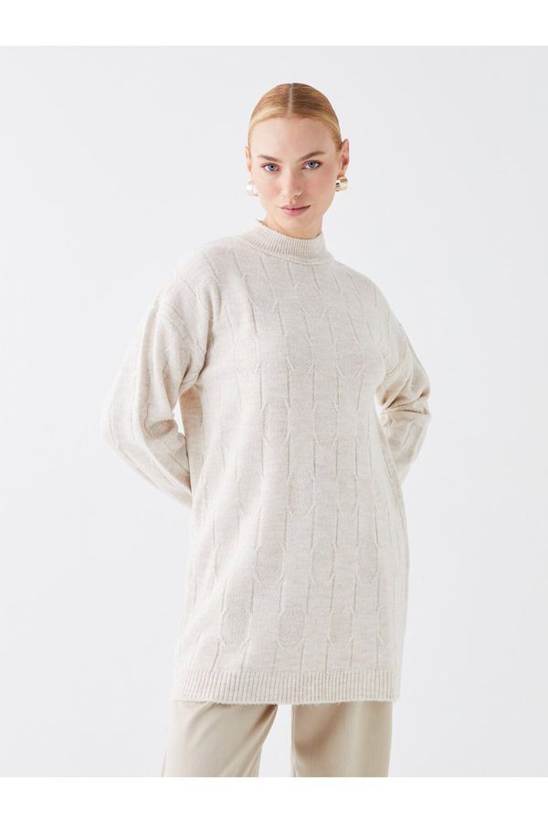 LC Waikiki LC Waikiki Half Turtleneck Self-Patterned Long Sleeve Oversize Women's Knitwear Tunic