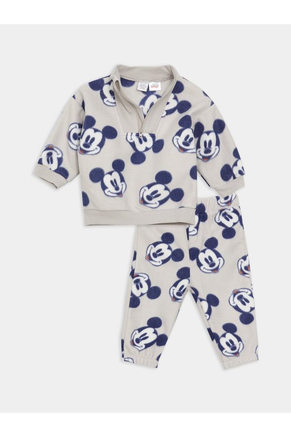 LC Waikiki LC Waikiki High Neck Mickey Mouse Patterned Fleece Baby Boy Sweatshirt and Sweatpants 2-Piece Set