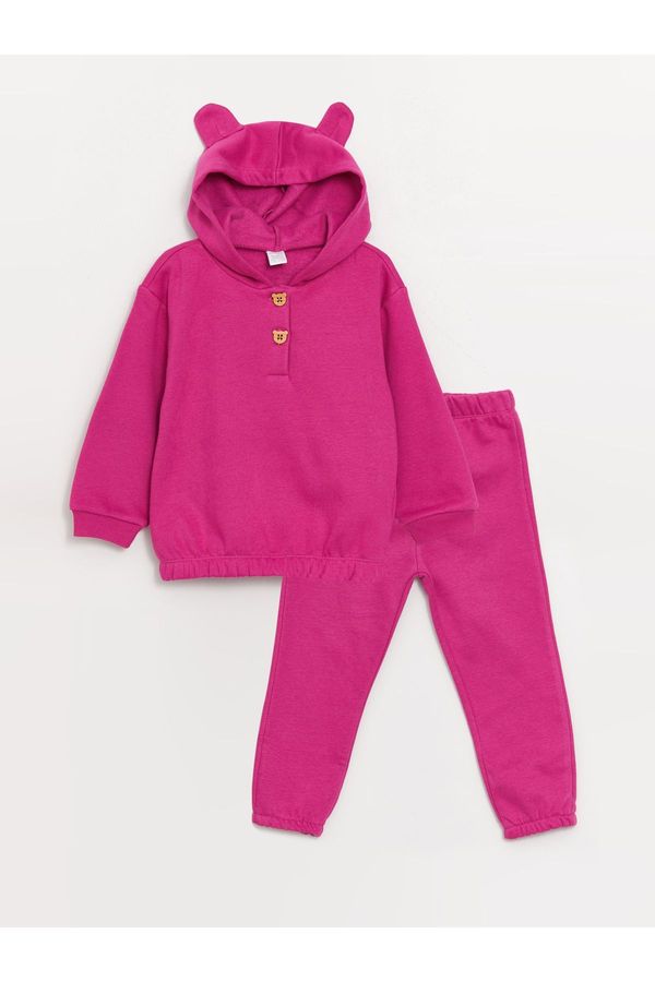 LC Waikiki LC Waikiki Hooded Long Sleeve Basic Baby Girl Sweatshirt and Tracksuit Bottom 2 Set