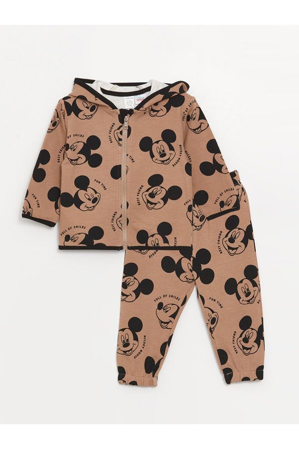 LC Waikiki LC Waikiki Hooded Long Sleeve Mickey Mouse Printed Baby Boy Sweatshirt and Tracksuit Bottom, 2-pack