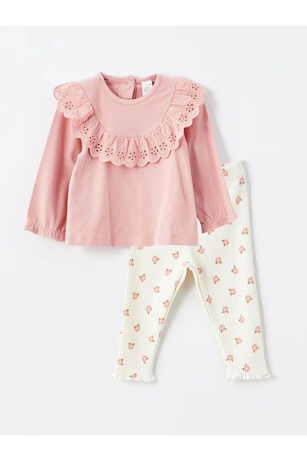 LC Waikiki LC Waikiki LCW baby Crew Neck Long Sleeve Embroidered Baby Girl Blouse and Leggings Pants 2-Piece Set