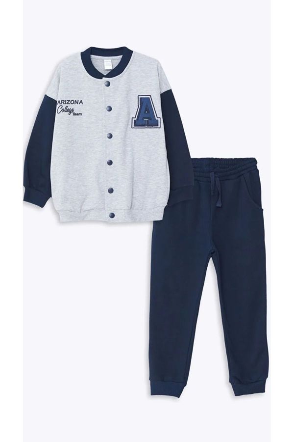 LC Waikiki LC Waikiki LCW baby Gray Melange Printed Baby Boy College Jacket and Tracksuit Bottom 2-Piece Set