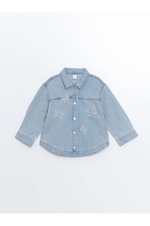 LC Waikiki LC Waikiki LCW baby Light Blue Rodeo Shirt Collar Embroidered Baby Girl Jean Jacket