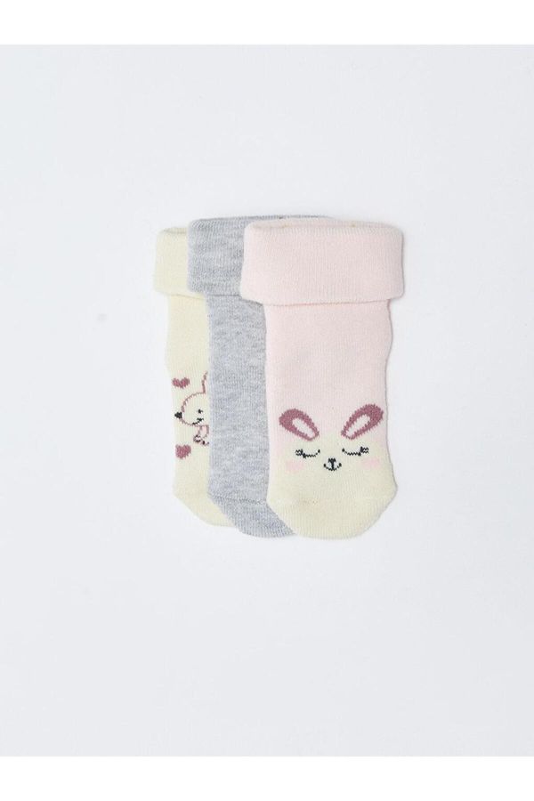 LC Waikiki LC Waikiki LCW baby Patterned Baby Girl Towel Sock Socks 3-Piece