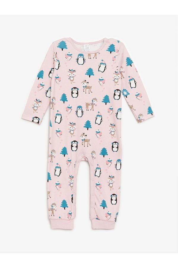 LC Waikiki LC Waikiki Lcw Crew Neck Long Sleeve Printed Baby Girl Jumpsuit