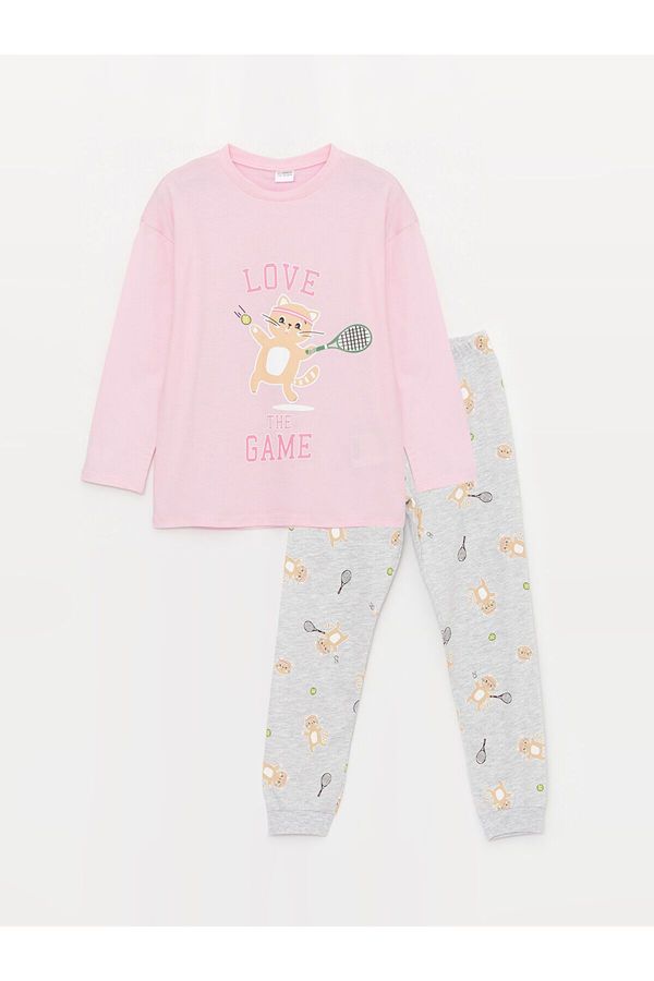 LC Waikiki LC Waikiki Lcw Crew Neck Printed Long Sleeve Girls Pajama Set