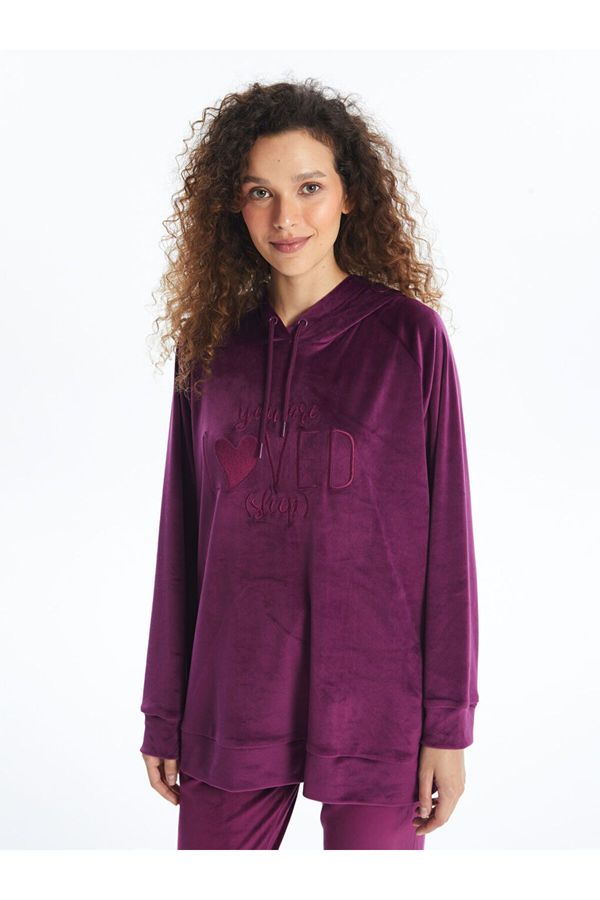 LC Waikiki LC Waikiki LCW DREAM Dark Purple Hooded Velvet Pajama Top for Women