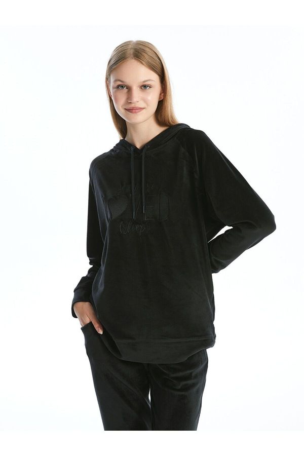 LC Waikiki LC Waikiki LCW DREAM New Black Hooded Velvet Women's Pajama Top