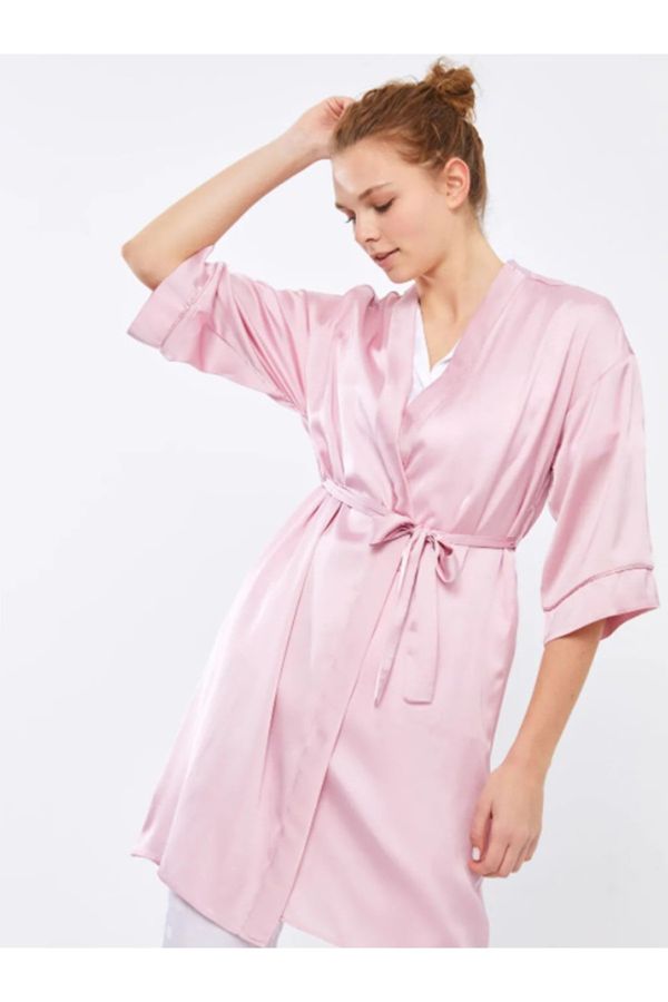 LC Waikiki LC Waikiki Lcw Dream Women's Double Breasted Neck Printed Lacing Detail Satin Dressing Gown