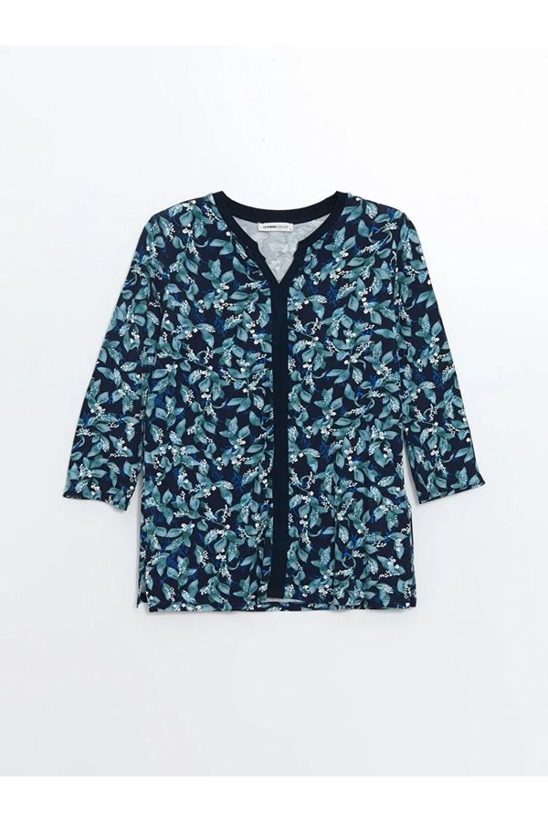 LC Waikiki LC Waikiki LCW Grace Navy Blue Printed Crazy Collar Floral Women's Blouse