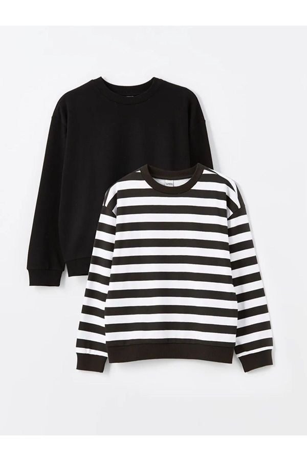 LC Waikiki LC Waikiki LCW Kids Black Striped Crew Neck Long Sleeve Girl's Sweatshirt 2-Pack