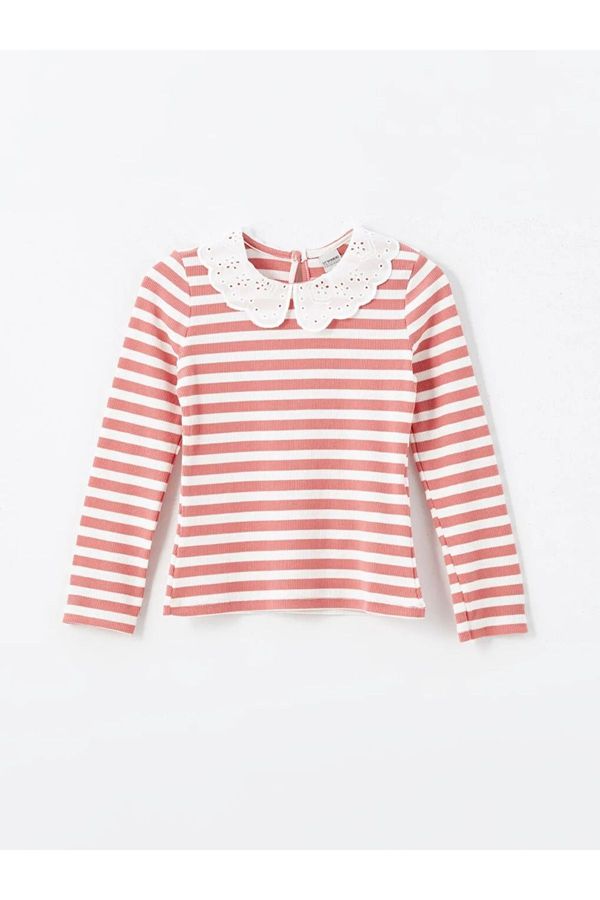 LC Waikiki LC Waikiki LCW Kids Matte Pink Striped Baby Collar Striped Girl's T-Shirt