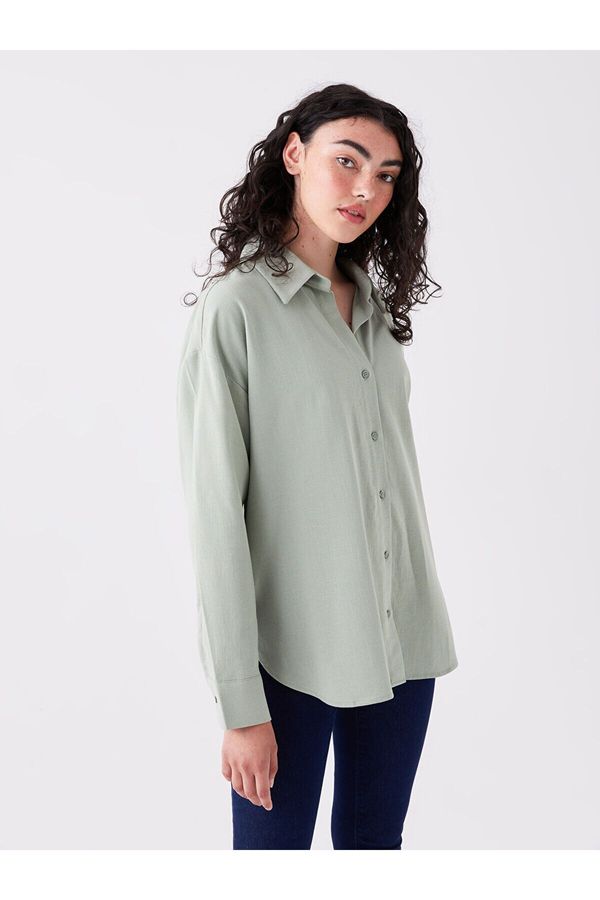 LC Waikiki LC Waikiki Lcw Plain Long Sleeve Oversize Linen Blend Women's Shirt