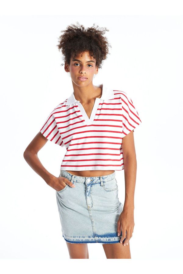 LC Waikiki LC Waikiki Lcw Polo Collar Striped Short Sleeve Oversize Women's Crop