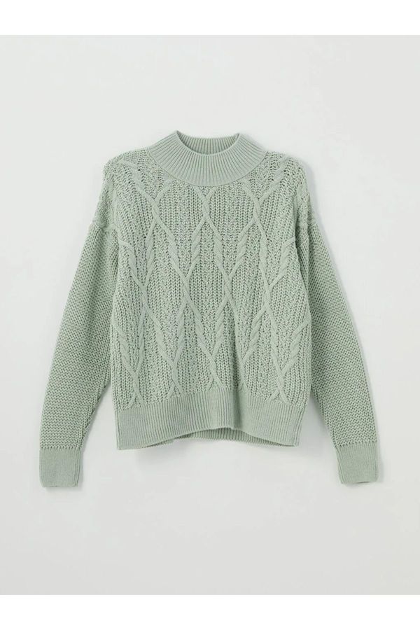 LC Waikiki LC Waikiki LCW Vision Matte Green Crew Neck Self-Patterned Long Sleeve Women's Knitwear Sweater