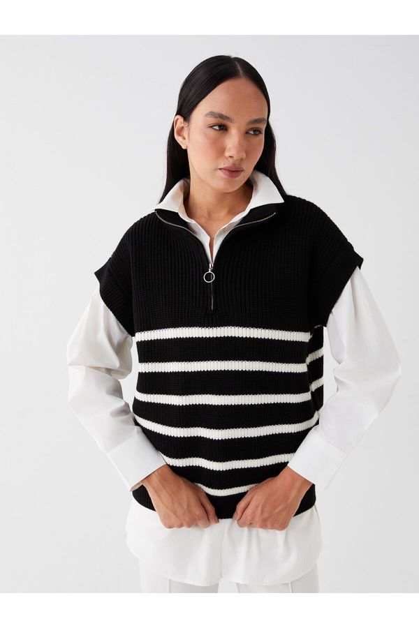 LC Waikiki LC Waikiki LCW Vision Women's High Neck Striped Oversize Knitwear Sweater