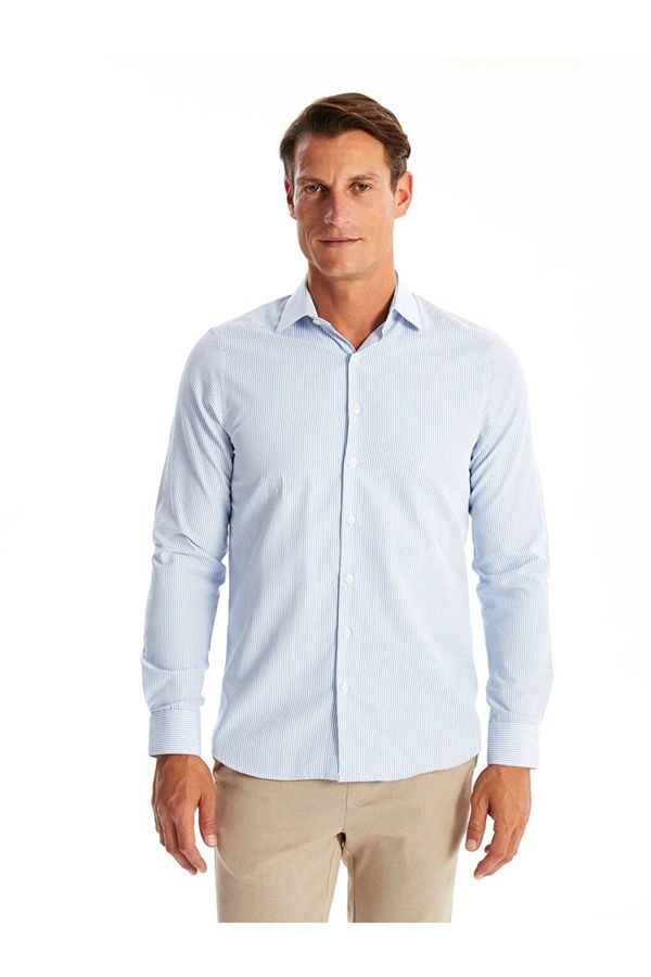 LC Waikiki LC Waikiki LCWAIKIKI Formal Blue Striped Slim Fit Long Sleeve Striped Poplin Men's Shirt