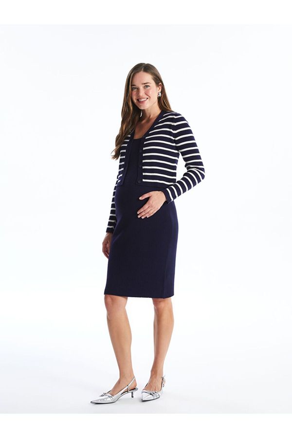 LC Waikiki LC Waikiki LCWAIKIKI Maternity U Neck Plain Maternity Knit Dress and Cardigan Set